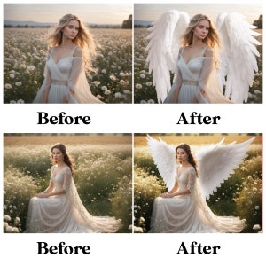 Angel wings overlay, realistic white feather wings overlays, Photoshop overlays, Transparent, Matrernity digital backdrops for photography image 4