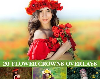 Flower crown overlays, flower headband overlay, floral head wreath, Photoshop overlays, hair flowers overlay, Headpieces Transparent PNG