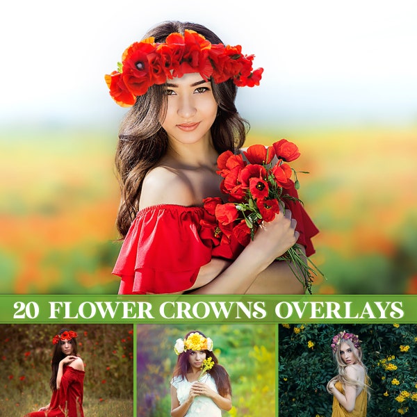 Flower crown overlays, flower headband overlay, floral head wreath, Photoshop overlays, hair flowers overlay, Headpieces Transparent PNG