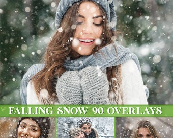 Falling snow overlays, winter overlays, realistic snow overlays, Christmas overlays, photo effects, Photoshop snowfall, snowflakes overlay