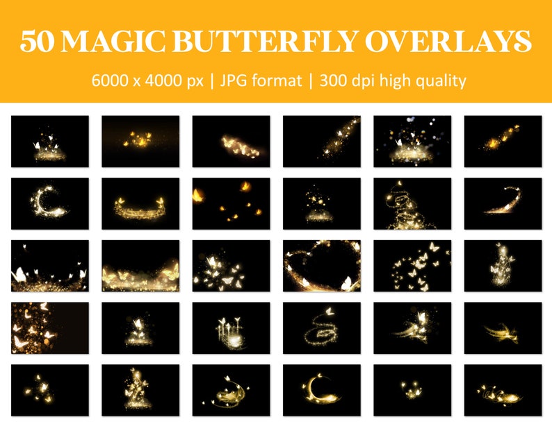 Sovrapposizioni di farfalle magiche, sovrapposizioni di farfalle luminose, polvere magica, farfalle dorate luminose, sovrapposizioni di farfalle magiche, sovrapposizioni di Photoshop immagine 4