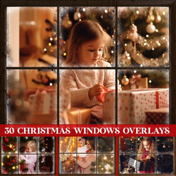 Christmas snowy window overlays, window pane overlay, window frame overlays, photo frames, Christmas window PNG, window Photoshop template