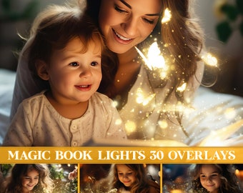 Magic light overlays, Christmas lights overlays, book lights overlays, gift light overlay, shine, light burst, magic book, present, gift box