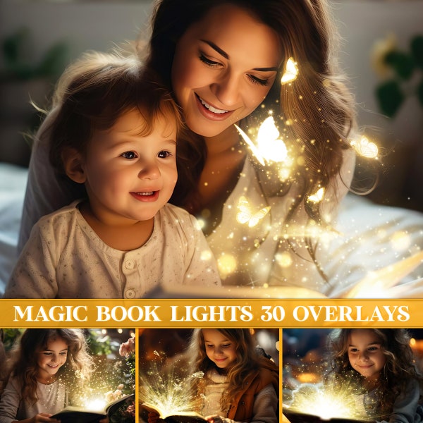 Magic light overlays, Christmas lights overlays, book lights overlays, gift light overlay, shine, light burst, magic book, present, gift box