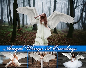 35 Angel wings overlay, white wings, realistic, photoshop overlay, feather, transparent PNG, DOWNLOAD