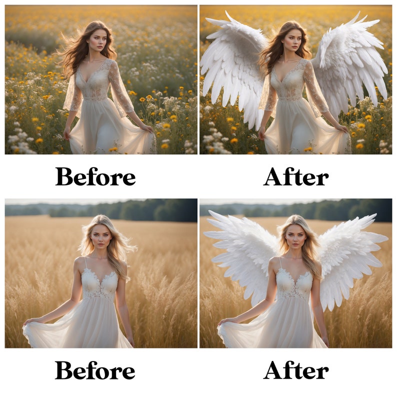 Angel wings overlay, realistic white feather wings overlays, Photoshop overlays, Transparent, Matrernity digital backdrops for photography image 3