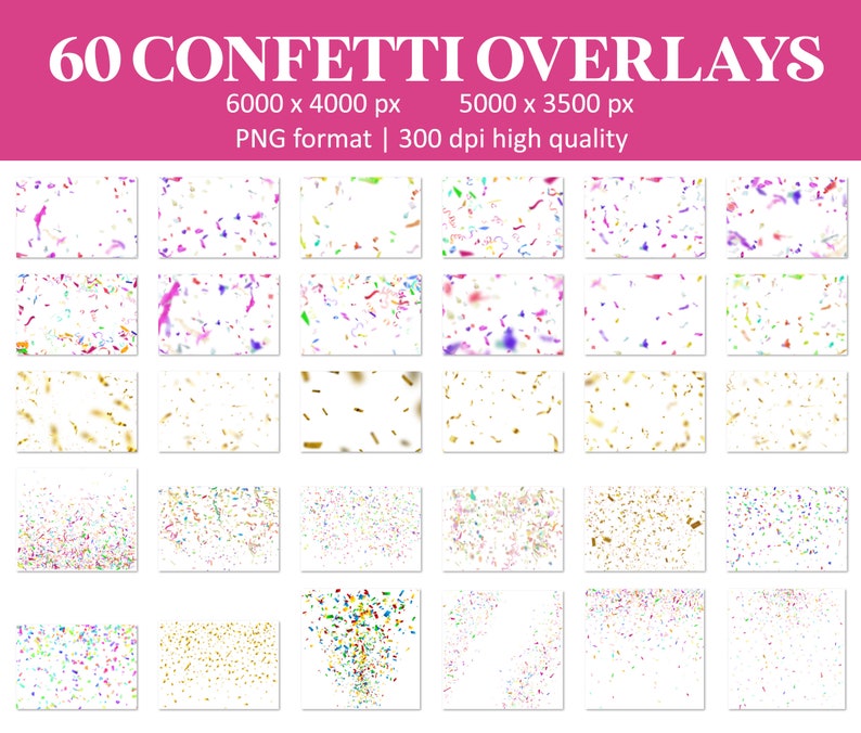 Confetti-overlays, vallende confetti-overlays, realistische confetti, Photoshop-overlays, afstudeer en feestrekwisieten, overlay, transparante PNG afbeelding 6