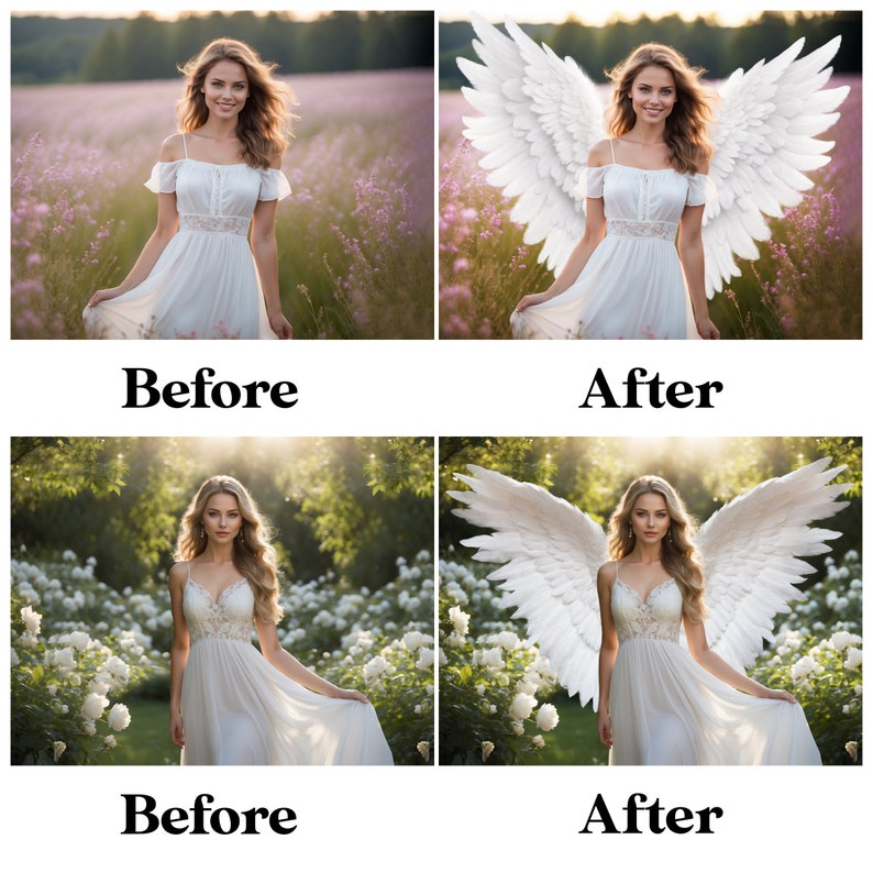 Angel wings overlay, realistic white feather wings overlays, Photoshop overlays, Transparent, Matrernity digital backdrops for photography image 2