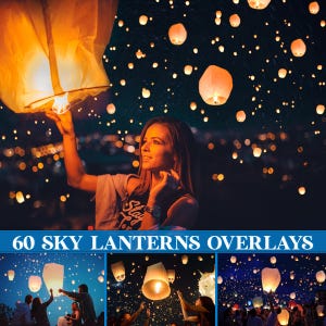 Sovrapposizioni di lanterne volanti, volanti, galleggianti, lanterne, cinesi, cielo, lanterna, sovrapposizione di Photoshop, effetto luce, sovrapposizione, sovrapposizioni, SCARICA