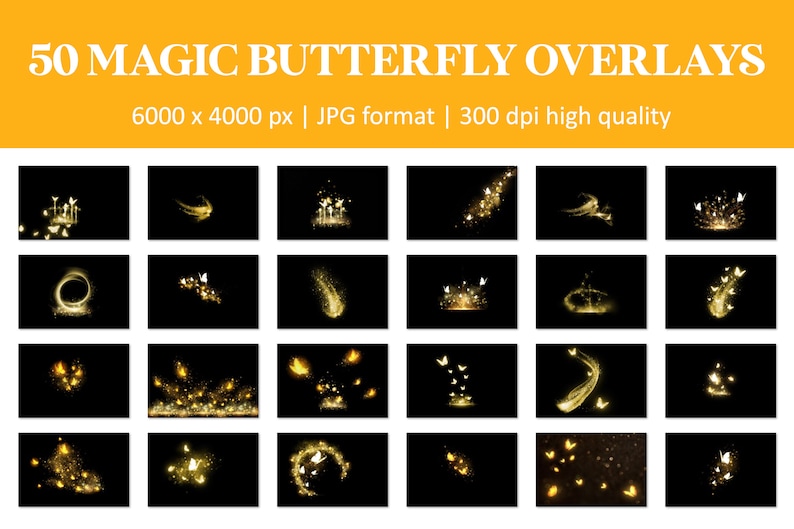 Magic butterfly overlays, glowing butterfly overlays, magic dust, golden glowing butterflies, magical butterfly overlay, Photoshop overlays zdjęcie 5