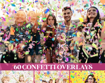 Confetti-overlays, vallende confetti-overlays, realistische confetti, Photoshop-overlays, afstudeer- en feestrekwisieten, overlay, transparante PNG