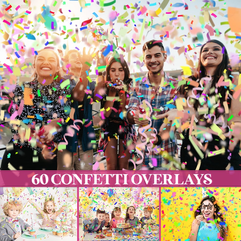 Confetti overlays, falling confetti overlays, realistic confetti