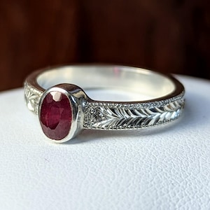 Eda - Hand-Engraved Ruby and Moissanite Ring