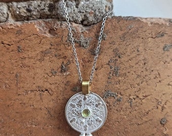 Repurposed Sixpence Coin Peridot Necklace