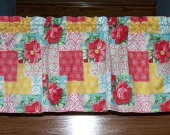 Pioneer Woman Patchwork Valance Curtain Kitchen Cookware Utensils 60" Wide Dishes Cookware Utensils