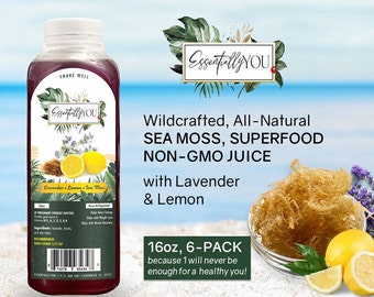 Essentially You Sea Moss Juice 16oz, 6-Pack | Lavender, Lemon and Irish Moss | Wildcrafted, Non-GMO Superfood, Gluten Free | Energy Booster