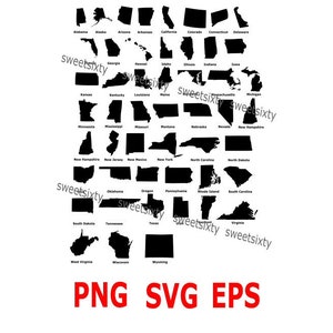 USA States SVG Bundle - All 50 States - All Labelled - Commercial Use - Instant Download - Vector Art - PNG Files - Vinyl Cut Files