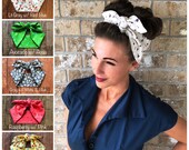 Tiny Florals Miranda Retro Hair Wrap Tropical Wide Self Tie Headband Bow Head Scarf Flowers 1950s 1940s Rockabilly PinUp Vintage Adult Size