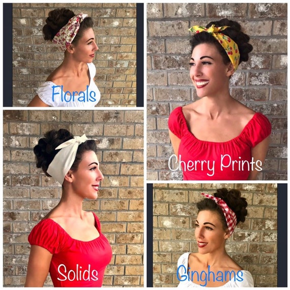 Hair Cherry Cherries Kitsch Tie Headscarf Headband Pink 40s 50s