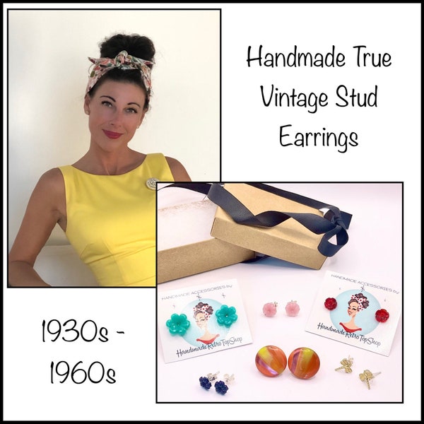 Handmade True Vintage Stud Earrings 1920s 30s 40s 50s 60s Limited Bakelite Rare Retro Opal Swarovski Sterling Post Cosmic Jewelry Pierced