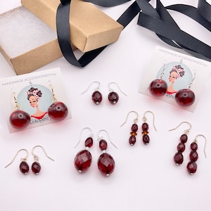 Handmade Bakelite Cherry Amber Earrings True Vintage Dangle Transparent 1930s Retro Limited Rare Jewelry Pierced Clip on Gold Sterling Slvr