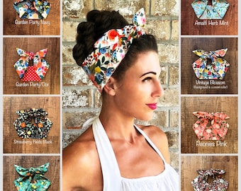 Floral Rifle Paper Co. Fabric Miranda Retro Hair Wrap Wide Self Tie Headband Bow Head Scarf Band Garden Party 1950s 40s 1960s PinUp Vintage