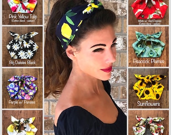 Diadema ancha con lazo y estampado floral estilo retro Miranda, estilo años 50 y 40, con lazo, ideal para adultos.