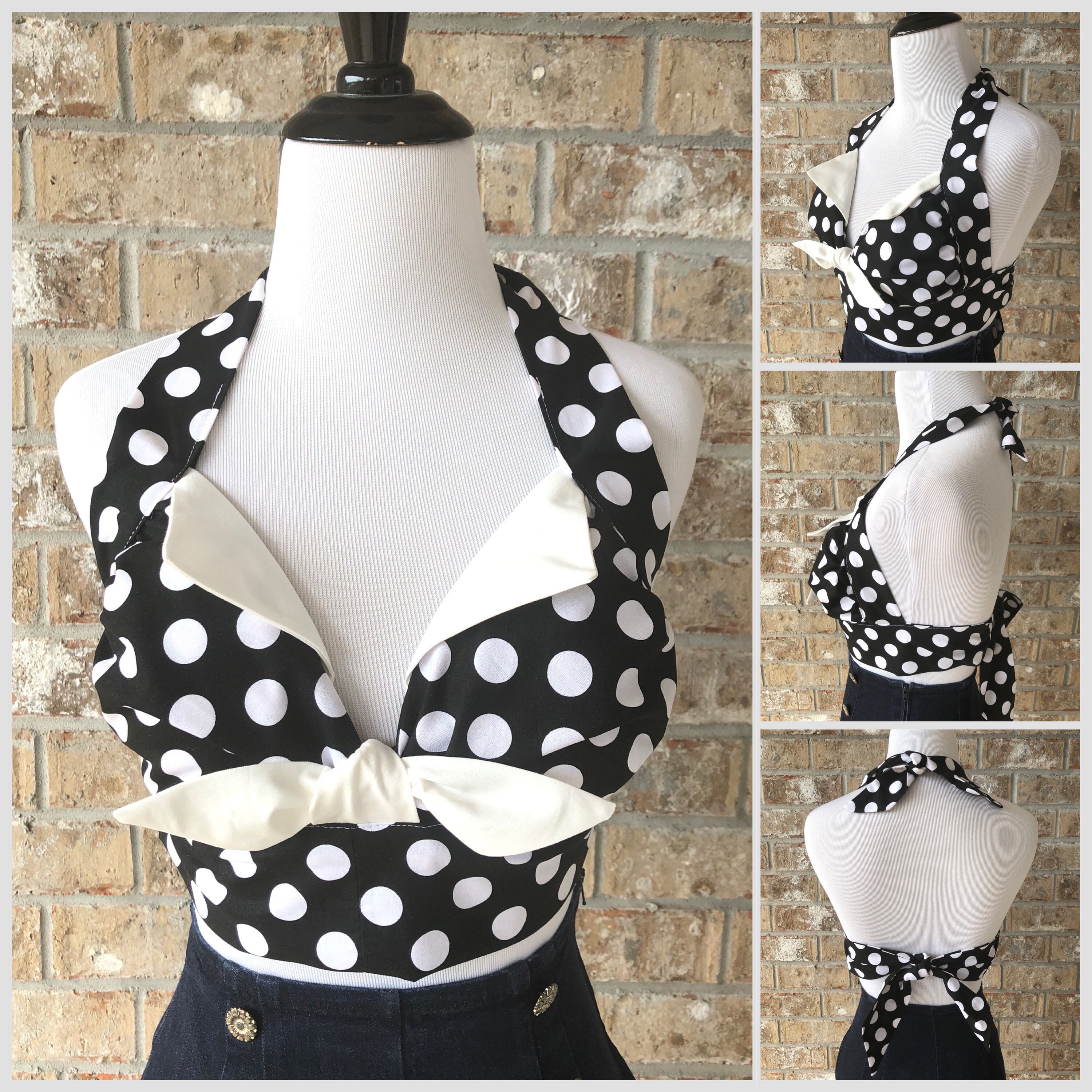 Polka Dot Ava Halter Top 1950s Retro Style Minnie Crop