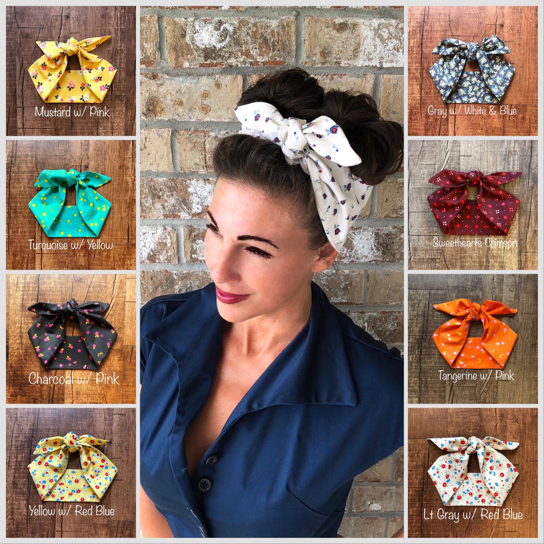 Tiny Florals Miranda Retro Hair Wrap Wide Self Tie Headband Bow Head Scarf  Rifle Paper Fabric Flowers 1950s 60s Rockabilly Pinup Vintage
