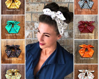 Tiny Florals Miranda Retro Hair Wrap Ancho Self Tie Headband Bow Head Scarf Rifle Paper Co. Tela Flowers 1950s 60s Rockabilly PinUp Vintage