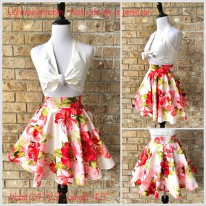 VTG 70s WHITE RED BLACK FLORAL ABSTRACT LINED MINI A-LINE SKATER SKIRT XS 4