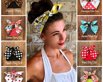 Diadema ancha reversible estilo retro de mediados de siglo Miranda para atar, con lazo autoadhesivo, de la marca Rifle Paper Co., estilo años 50, Rockabilly PinUp Vintage.