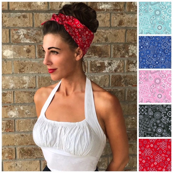 Bandana Print Miranda Retro Hair Wrap Wide Self Tie Headband Etsy