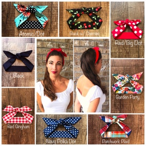 Skinny Retro Mid Century Modern Miranda Hair Wrap Head Scarf Self Tie Headband 1940s 1950s Garden Party Rosie the Riveter Rockabilly Vintage