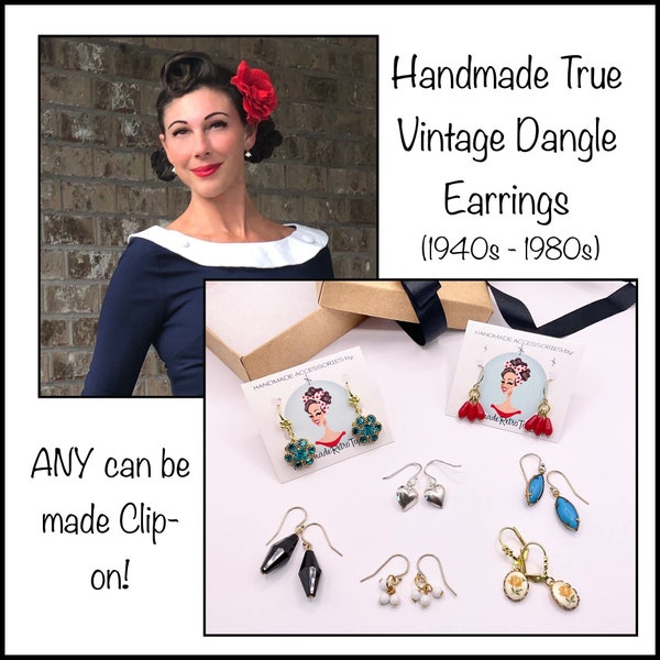 Handmade True Vintage Dangle Earrings 1940s 50s 60s 70s Limited Rare Retro Bakelite Swarovski Gold Sterling Silver Jewelry Pierced & Clip On