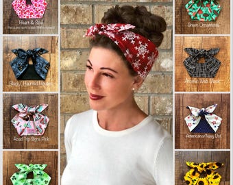 Retro Holiday Seasons Christmas Halloween Miranda Hair Wrap Valentine’s Winter Fall Spring Summer Wide Self Tie Headband Head Scarf 50s 60s