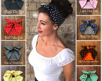 Diadema ancha con lazo y estampado de lunares pequeños estilo retro Miranda, estilo Rosie la Remachadora, años 50, años 40, Rockabilly, Pin-Up, Vintage para adultos