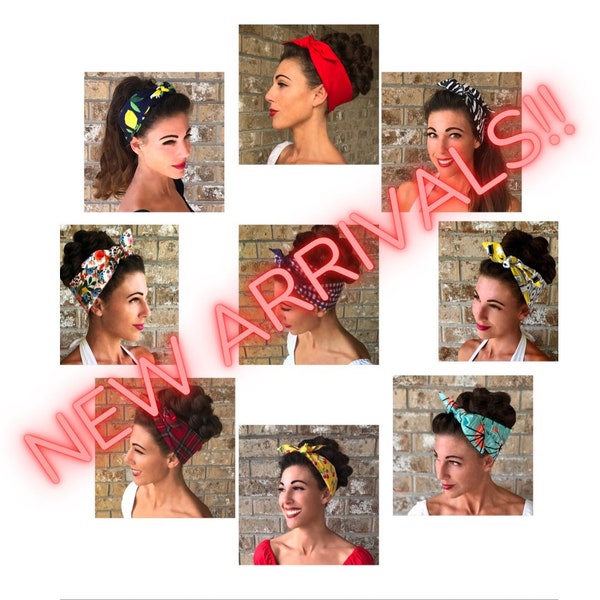 ¡Los recién llegados! Franela Floral Retro Swiss Dot Gingham Rayas Plaid Miranda Retro Hair Wrap Tie Diadema Cabeza Bufanda 1950s 60s 70s 40s Vintage