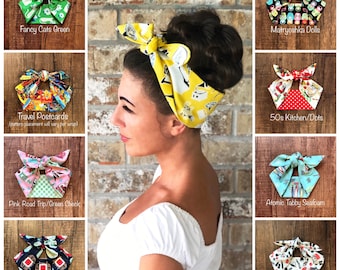 Kitsch Retro Mid Century Modern Items Miranda Hair Wrap Wide Self Tie Headband Pop Mod Head Scarf 1950s 1940s 1960s Rockabilly PinUp Vintage