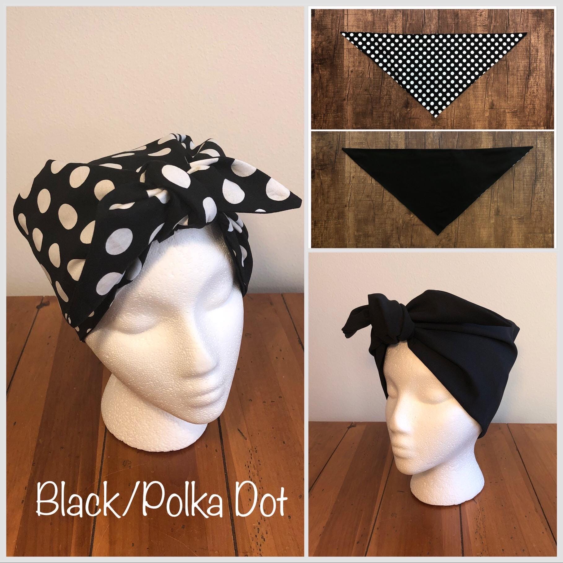 Retro Rosie Knot Turban Hat in BLACK 1940s pre-knotted stretchy HUGE dramatic  main image 2