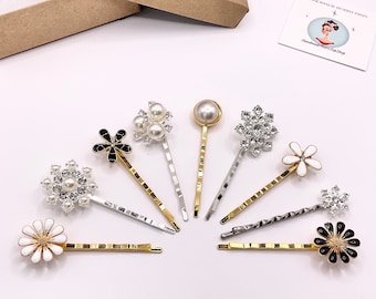 Classic Bobby Pins Pearl White Black Rhinestone Daisy Decorative Retro Bridal Floral Daisies Flower Hair Pin Hair Clip Jewelry Barrette 50s