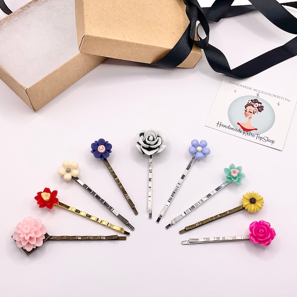 Épingles à cheveux florales marguerites colorées amusantes tournesols décoratifs tropicaux rétro fleurs en résine épingle à cheveux pince à cheveux barrette à bijoux