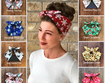 Retro Holiday Seasons Christmas Halloween Miranda Hair Wrap Valentine’s Winter Fall Spring Summer Wide Self Tie Headband Head Scarf