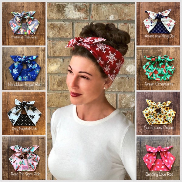 Retro Holiday Seasons Christmas Halloween Miranda Hair Wrap Valentine’s Winter Fall Spring Summer Wide Self Tie Headband Head Scarf