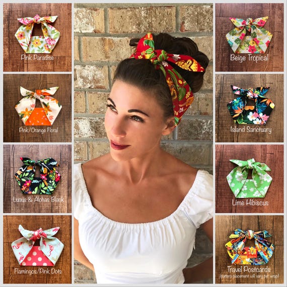 Fascia per capelli retrò, stile tropicale hawaiano, Tiki Miranda, ampia  fascia da annodare, fiocco, foulard, anni '50, anni '40, hula,