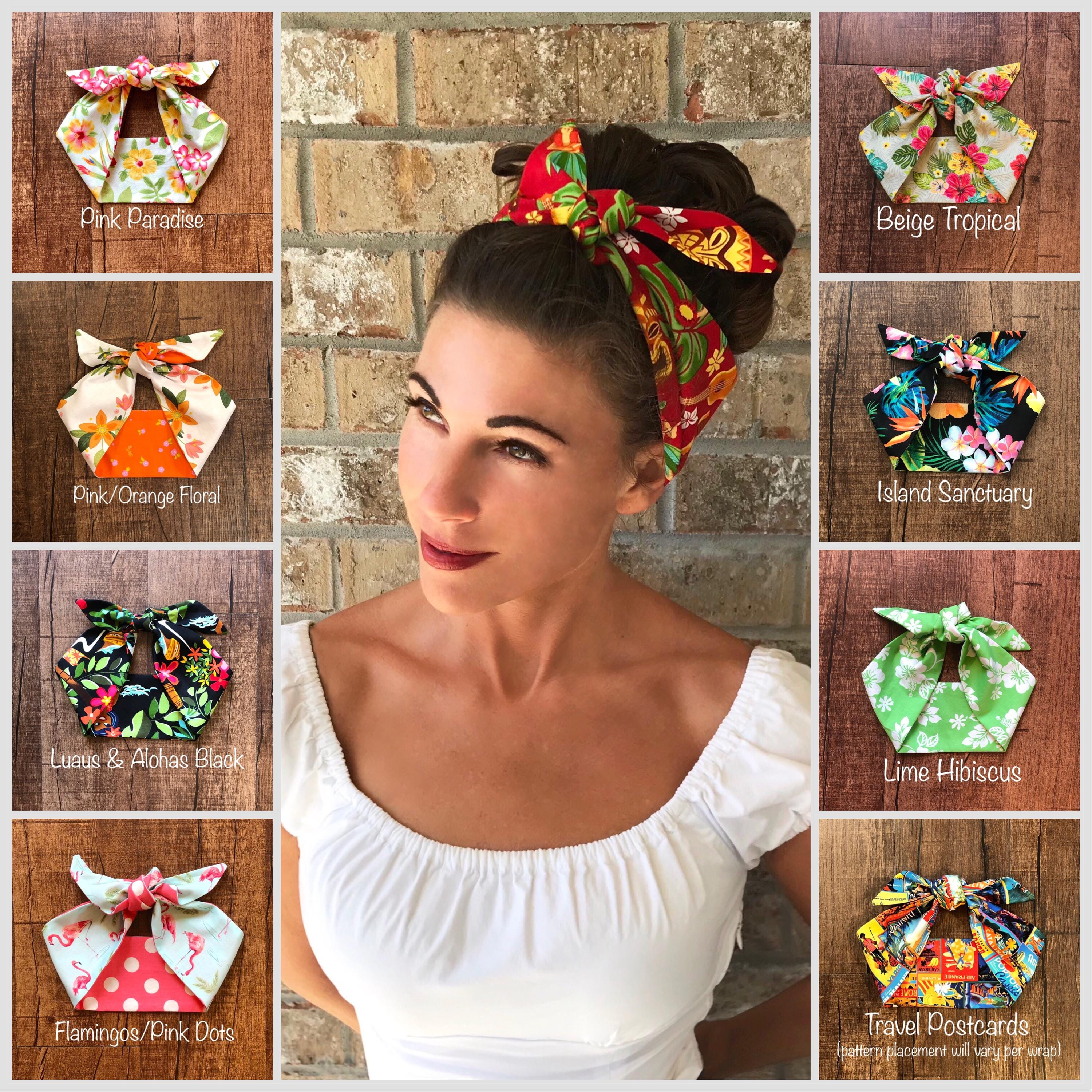 Tropical Hawaiian Tiki Miranda Retro Hair Wrap Wide Self Tie  display picture 2