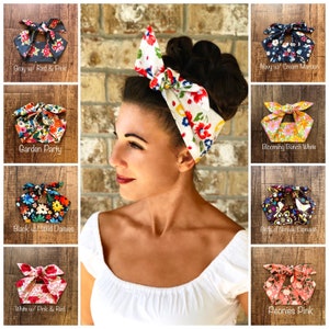 ミディアムフローラル ミランダ レトロ ヘアラップ ワイド セルフタイ ヘッドバンド ヘッドスカーフ 花 ケモライフル ペーパーカンパニー ファブリック 1950年代 1960年代 1970年代 ピンナップ ヴィンテージ