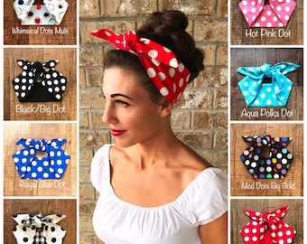 Big Polka Dot Miranda Retro Hair Wrap Wide Self Tie Headband Rosie the  Riveter Head Scarf 1950s 1940s Rockabilly PinUp Vintage Adult