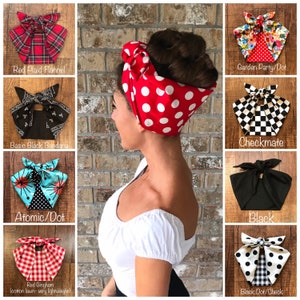 Extra Wide Miranda Retro Hair Wrap Head Scarf Self Tie Headband Rosie the Riveter 1950s 1940s Rockabilly PinUp Vintage Adult