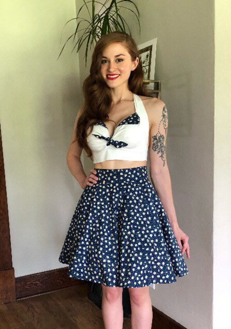 Solid White Ava Halter Top Vintage Style Flap Bow 1950s Retro Rockabilly Midriff Tie Crop XS S M 30A-34DDD